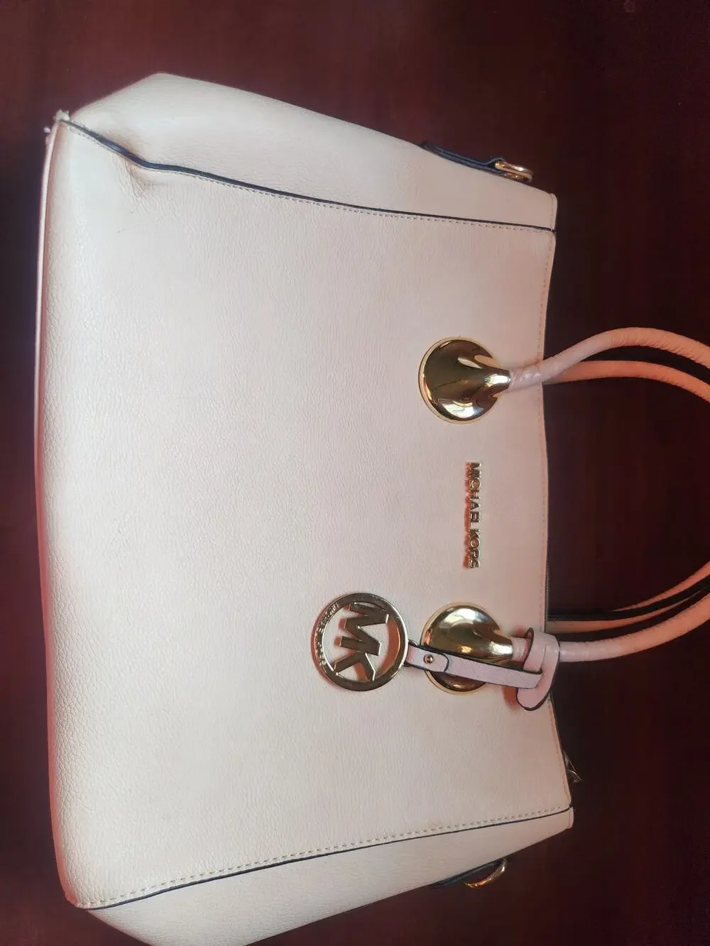 Michael Kors White Pink Leather Satchel Bag Gold Hardware